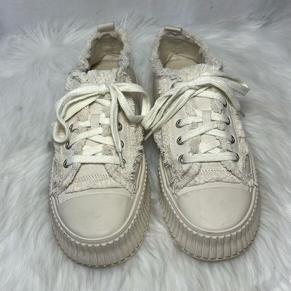 Fitville Marca Ivory Canvas Raw Edge Sneakers Sz 9 - Picture 3 of 7